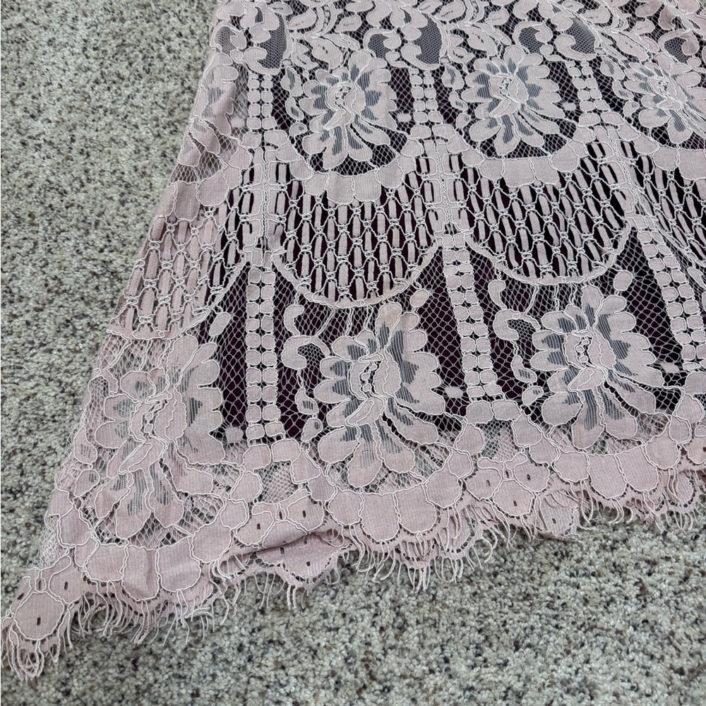 Abbeline light pink and Burgundy Lace Dress - Picture 2 of 7